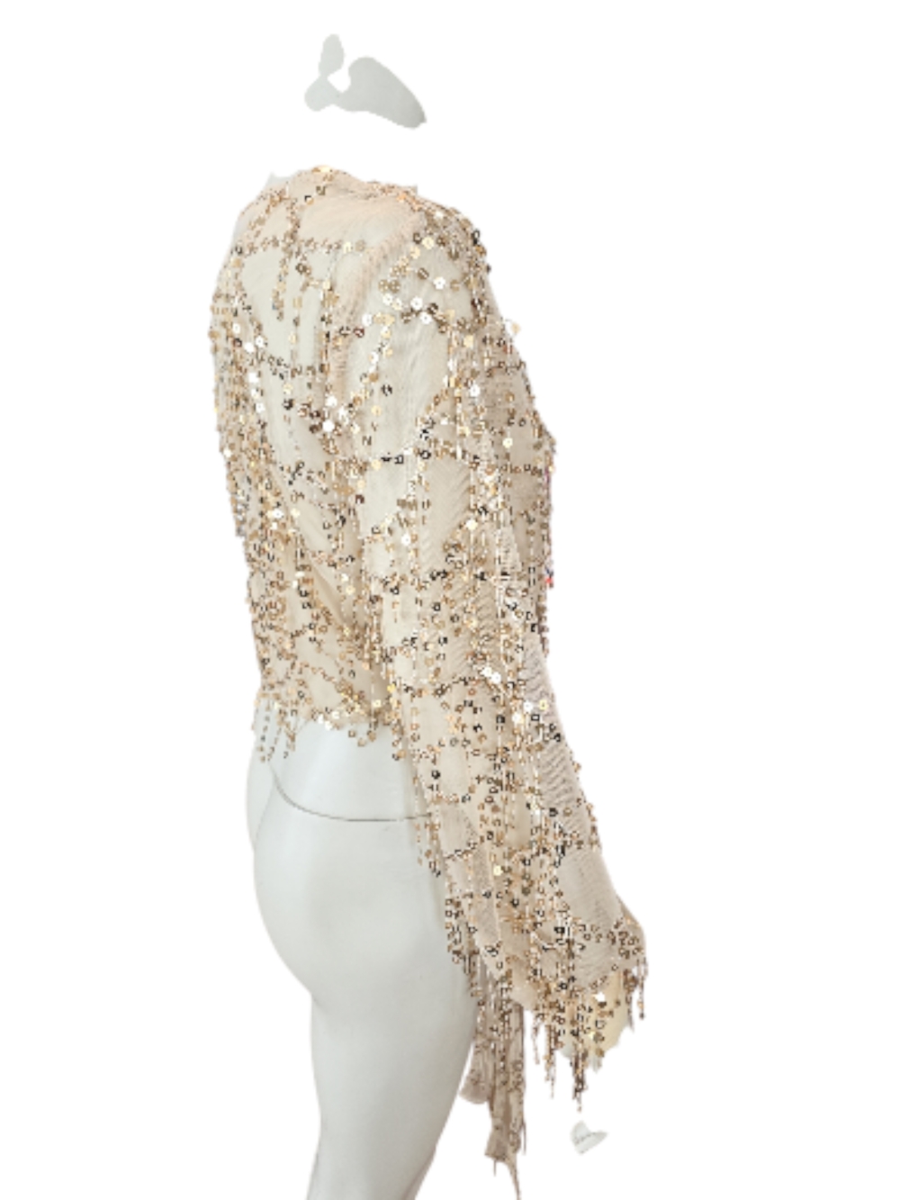 Oh Polly Champagne Sequin Tie-Front Shrug - Picture 4 of 11